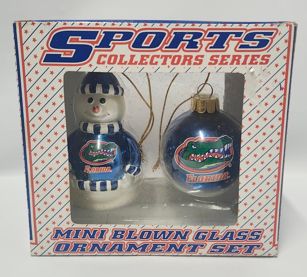 Florida Gators Topperscot Mini Blown Glass Ornament Set Snowman 2pc